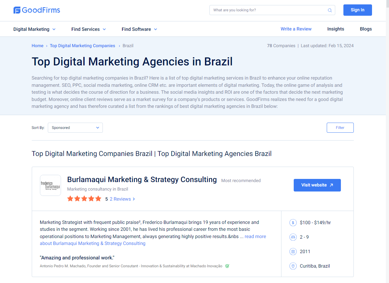 Goodfirms: Burlamaqui Marketing é destaque do Brasil na plataforma internacional